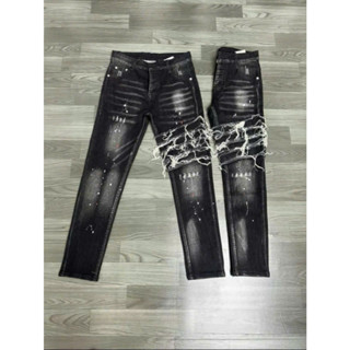 Quần jean nam đen 4 cúc DSQ thêu xù khuyết tật phối vẩy sơn cao cấp hot trend