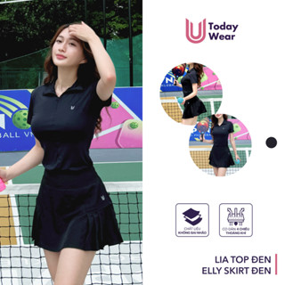 Set bộ đồ thể thao nữ áo Lia Top đen mix chân váy Elly Skirt đen Today U Wear cầu lông tennis pickleball bóng bàn