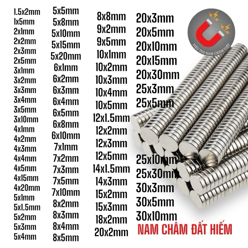Nam châm viên. Nam châm trắng đất hiếm. Nam châm tròn. Nam châm vĩnh cửu N35 (Combo 5 - 10 - 20viên)