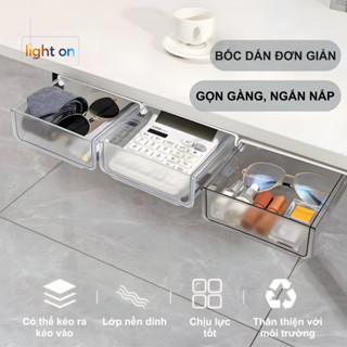 Ngăn kéo dưới bàn, ngăn kéo trong suốt dán bàn cao cấp ngăn kéo lưu trữ thu gọn đồ dùng Light On