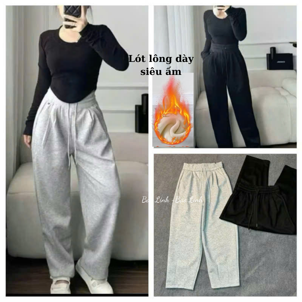 Quần Nỉ Lót Lông baggy nữ bảo LInh Chất Nỉ Lông nhung Dày ấm Đại Hàn Bigsize Nữ Q022