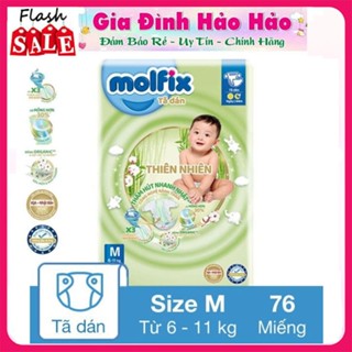 Tã dán Molfix thiên nhiên size M 76 miếng (Bé 6 - 11 kg)