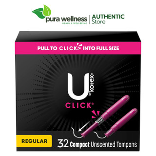 |Mẫu mới| Kotex Click Compact Tampons - Regular - Tampon siêu thấm không mùi có cán đẩy 32 cái
