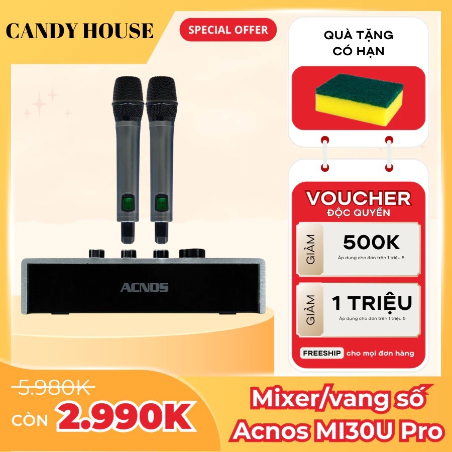 Micro không dây tích hợp vang số chỉnh cơ Acnos Mi30U pro bảo hành 12 tháng