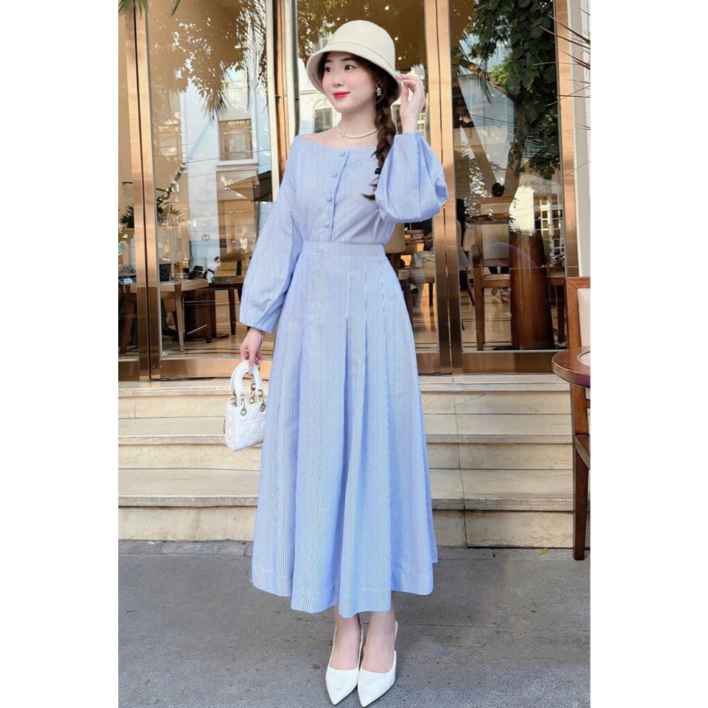 Set du lịch Set đi hẹn hò đi làm Hà Thanh Boutique chất cotton kẻ S616