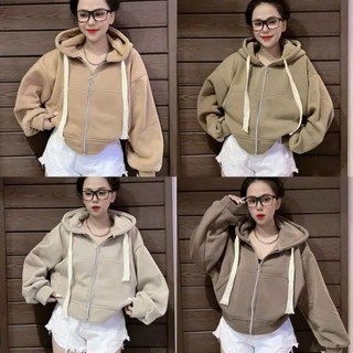  Áo Khoác Hoodie Zip Nữ  Croptop Đính Nơ  Nỉ Ngoại Mềm Mịn 