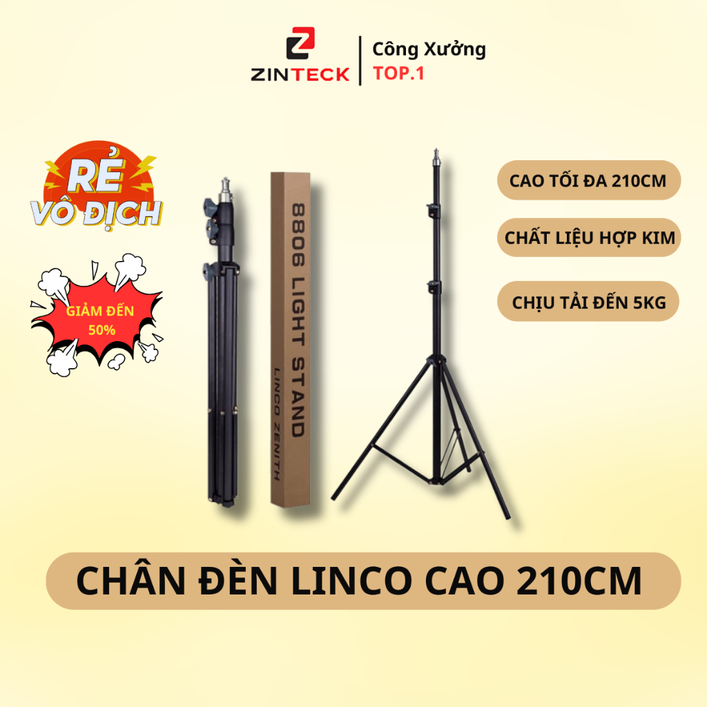 Chân đèn Linco 8806 cao cấp - Chuyên dụng để máy ảnh, đèn livetream - Nặng 1kg - Cao tối đa 2m1