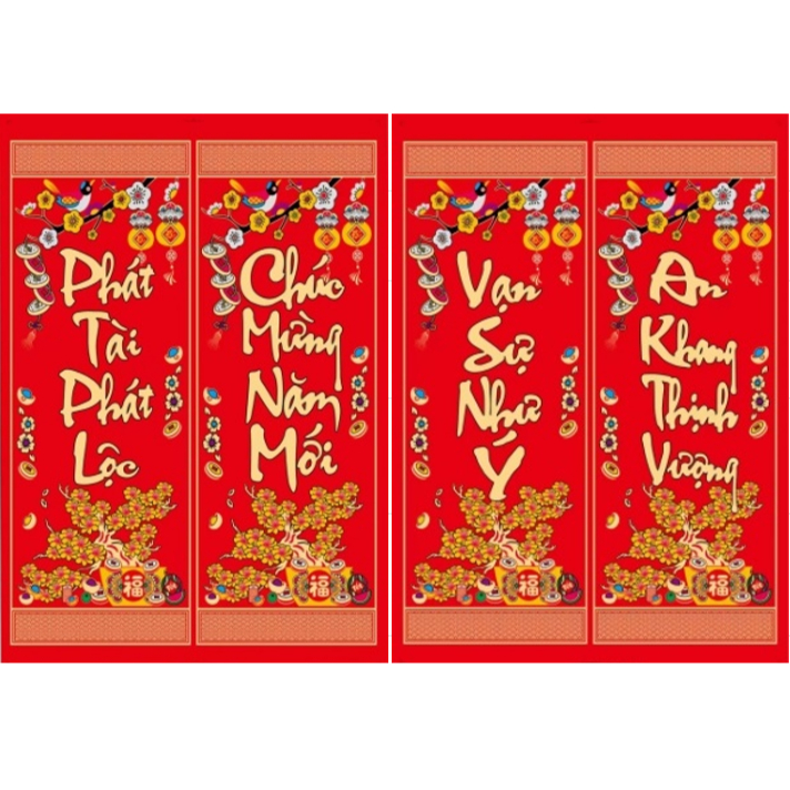 Câu đối trang trí tết CD05 chữ vàng nền đỏ sang trọng