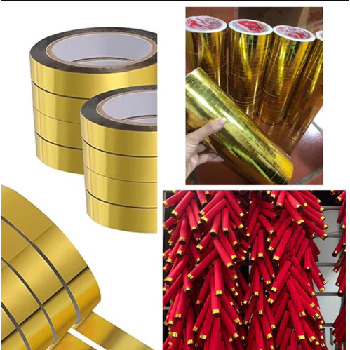 Cuộn 50m băng keo vàng làm viền pháo giấy, làm cây kim tiền trang trí decor