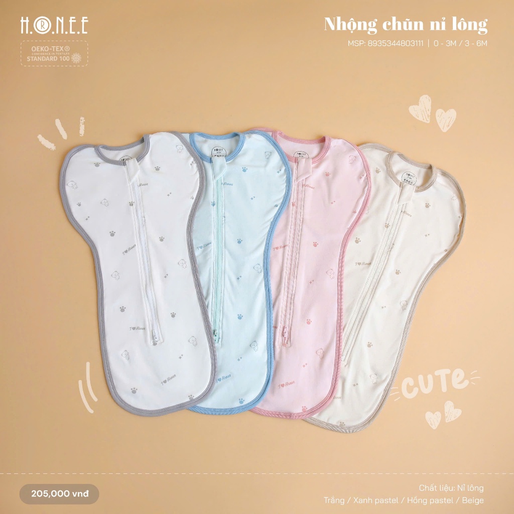 HRNEE - Nhộng chũn Hrnee in hình hoạ tiết dành cho bé sơ sinh