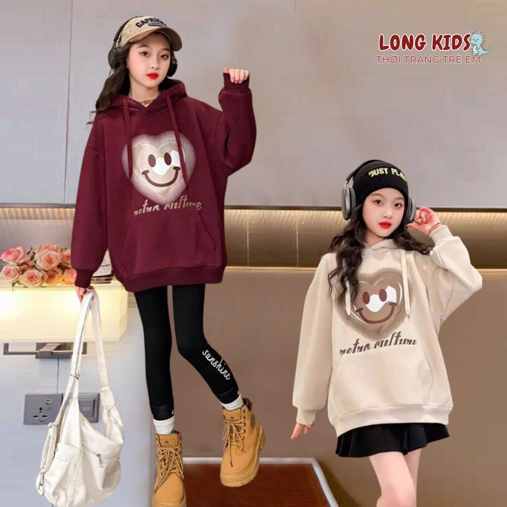 Áo Hoodie Bé Gái, Áo nỉ có mũ  In Hình Trái Tim Dễ Thương Chất Nỉ Bông Dày Dặn  AO3