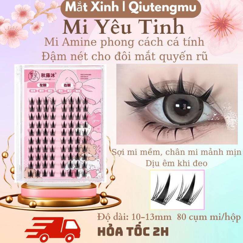 Mi Giả Anime Mi Yêu Tinh Mi Cụm Tách Sợi Qiutengmu Mi Anime Mắt Ướt Tự Gắn Siêu Nhẹ Mắt Tự Nhiên Dịu