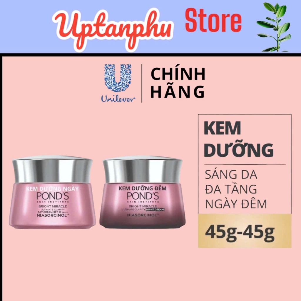Kem sáng da đa tầng ngày/đêm Pond's Bright Miracle mờ thâm sạm với 50X Niasorcinol 45G