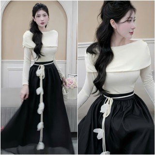  A59 Set thiết kế áo thun nhũ trễ vai phối chân váy voan dài 2 lớp  kèm dây hoa   Vân Akara 