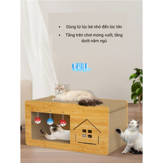 Bàn cào móng cho mèo kết hợp nhà mèo đa năng 3in1,  NHIỀU MẶT cào tiện lợi, Ổ cào móng mèo chống mài mòn