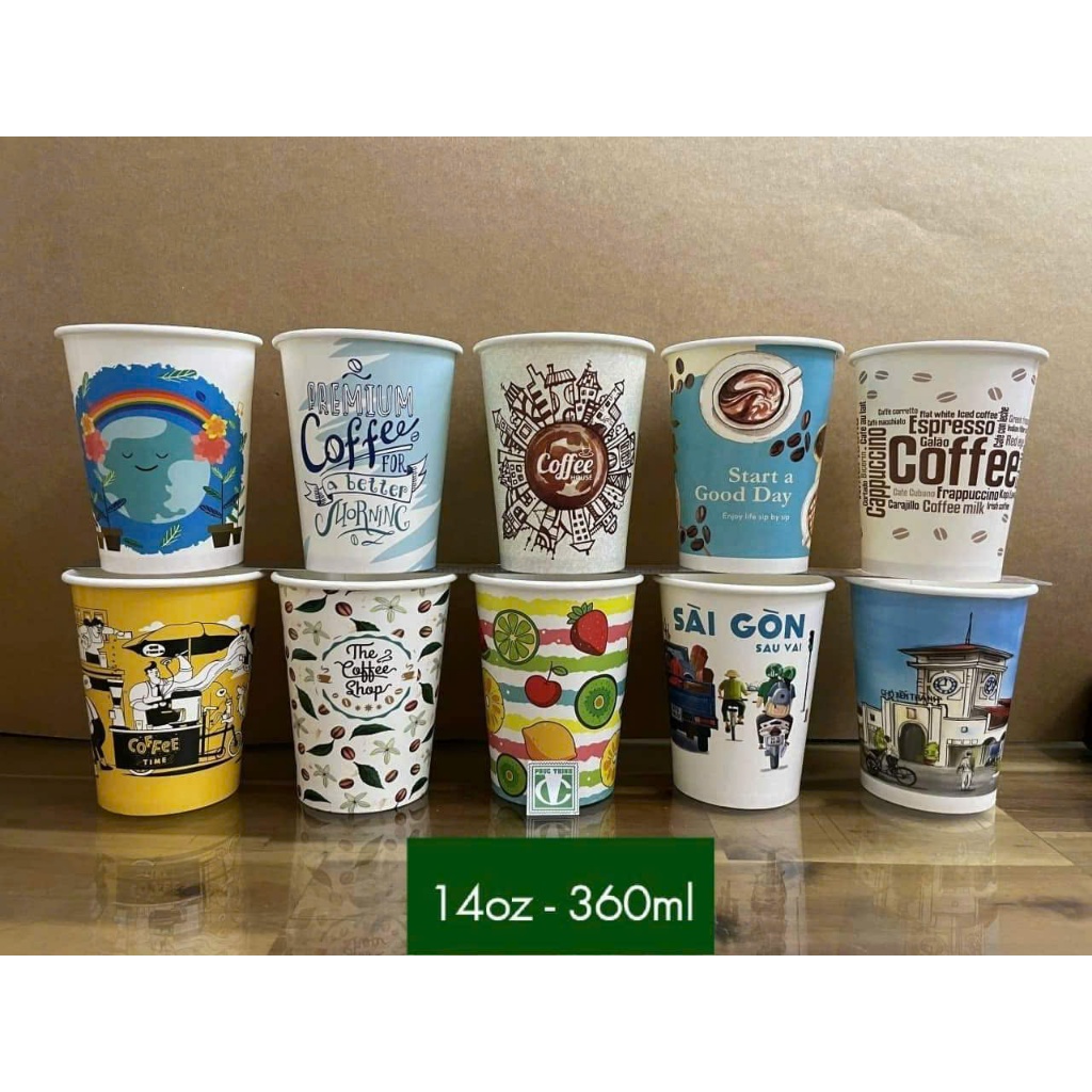 25 - 50 cái ly giấy, cốc giấy 360ml - 14oz/12oz (Không nắp)