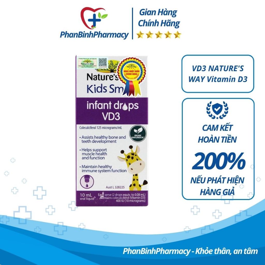 Siro Uống Kids Smart Infant Drops VD3 NATURE'S WAY Vitamin D3 Hỗ Trợ Xương Răng Chắc Khỏe 10ml