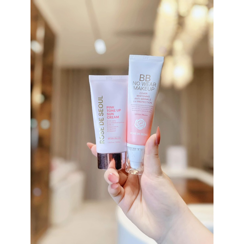 Combo kem chống nắng rose de seoul pink tone up sun cream +kem nền rose de seoul BB no wear makeup  