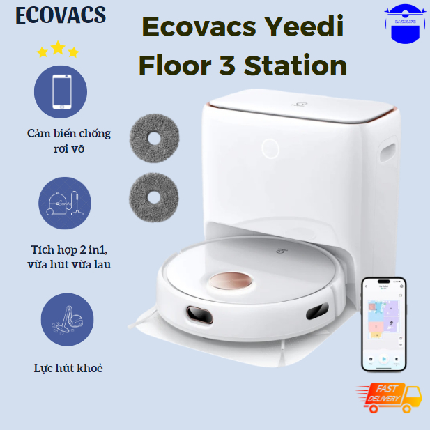 Robot Hút Bụi Thông Minh Yeedi Floor 3 Station ( Bản quốc tế) App Tiếng Việt / Robot Quốc tế Lydsto 