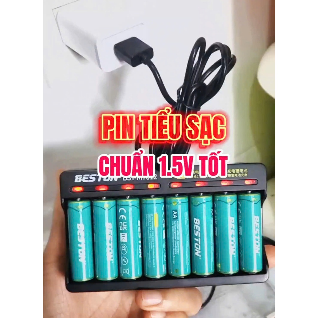 Bộ sạc pin tiểu 8 pin 1.5V, pin sạc AA AAA BESTON 1.5V chính hãng pin lithium hàng cao cấp