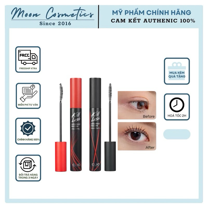 Mascara Clio Chống Nước Chuốt Mi Giữ Cong, Dài Dày Mi Chống Trôi Clio Kill Lash Superproof Mascara 7