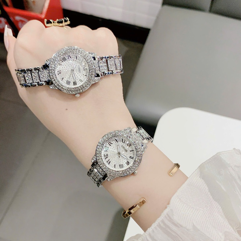 Đồng Hồ Nữ Go.Si Mặt Tròn Đính Đá Sáng, Dây Thép Đúc Đặc Đeo Cực Sang Tay Chống NướC 3atm A3