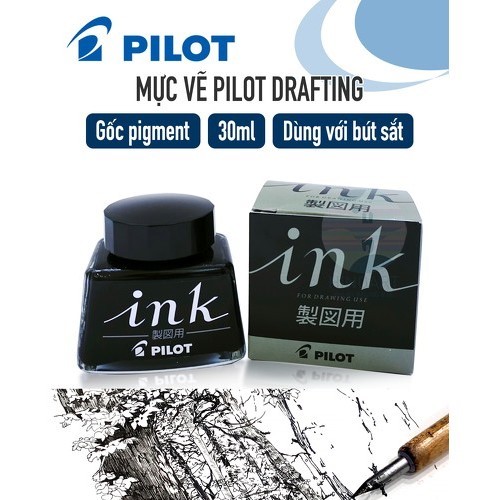 Mực vẽ manga Pilot Drafting Ink - Đen (Black) - 30ml/350ml