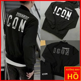 Áo Khoác Bomber Nam Nữ ICON DSQ Trơn In Chữ ICON Mẫu Hót 2024, Áo Gió Nữ Cao Cấp DSQUARED2 Bo Sọc Gân Đẹp Túi Khóa 2 Bên