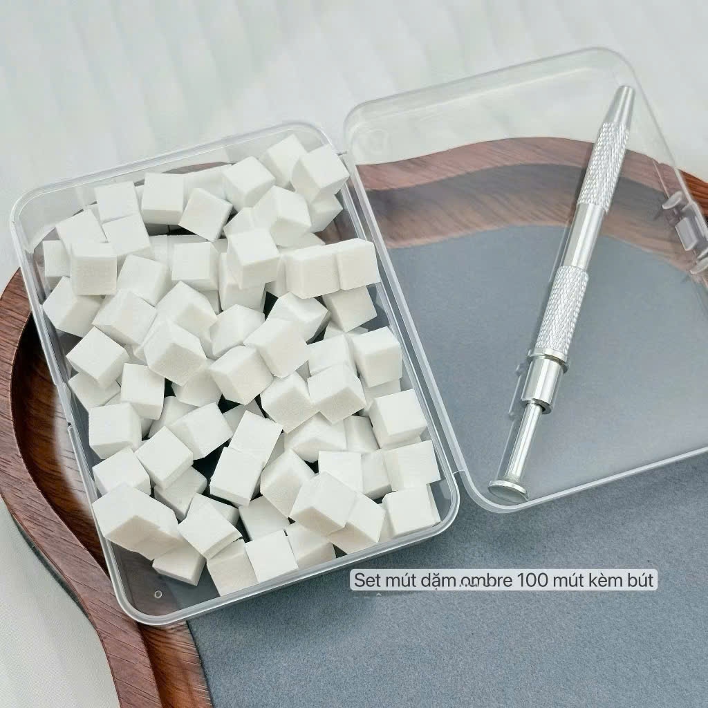 Combo mút dặm ombre và bút kẹp dặm ombre chuyên dụng - Set bông mút dặm ombre vuông, cây cố định omb