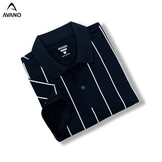 Áo phông nam có cổ xanh đen kẻ sọc vải Cotton mềm mát thấm hút tốt AVANO dáng Slimfit trẻ trung PL04