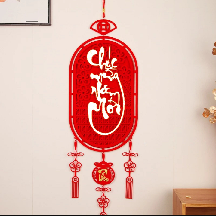 Liễn treo nhung đỏ hình bầu dục TL48 trang trí tết