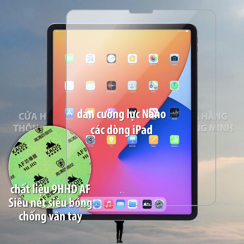 Dán iPad Pro, iPad mini, iPad Air 1 2 3 M1 M2 M3 10 inch 11 inch 12.9 bóng/nhám, chống vân tay/chống