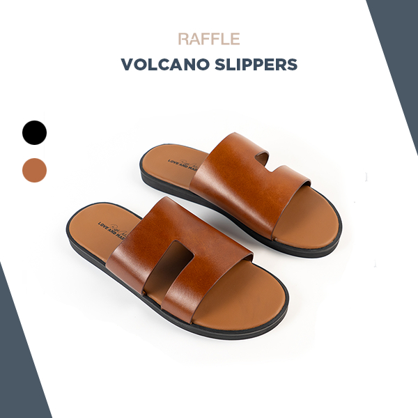 Dép Da Nam Raffle Volcano Slippers - Brown Da Bò Cao Cấp Đế Đúc Cao Su Bảo Hành 1 Năm