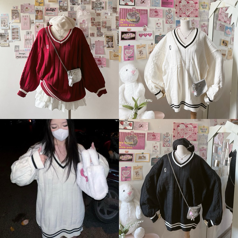 [ SẴN - ẢNH THẬT ] ÁO SWEATER LEN CHỮ D CỔ V CHẤT LEN DỆT KIM FORM OVERSIZE KIỂU DÁNG HÀN QUỐC