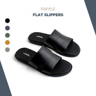Dép Da Nam Raffini Flat Slippers - Black Vân Trơn Thiết Kế Cá Tính, Độc Đáo Bảo Hành 1 Năm