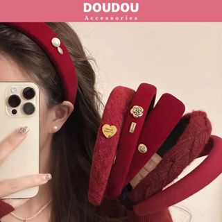Băng đô cài tóc Doudou Kẹp tóc nơ to Băng đô nữ Cài tóc nữ Bờm đỏ Noel Giáng sinh Tết Hàn Quốc FJ030