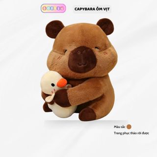 Gấu bông capybara ôm vịt vàng dễ thương Capybara má phính mắt híp ôm vịt hàng cao cấp đầy đủ tem mác