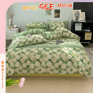  Bộ Ga Gối 3 Món m6 m8 Gồm 1 Ga Giường + 2 Vỏ Gối Đầu Mẫu Hoa Hồng Xanh Hàng Đẹp Chất Vải Mềm Mát 