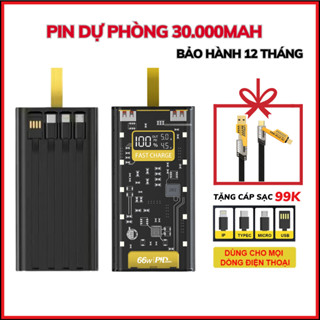 Sạc Dựng Phòng Trong Suốt 30000mAh Với 2 Cổng Sạc Nhanh 22.5w và PD 20W Kèm 4 Đầu Sạc Màn Hình LED- DL Tech