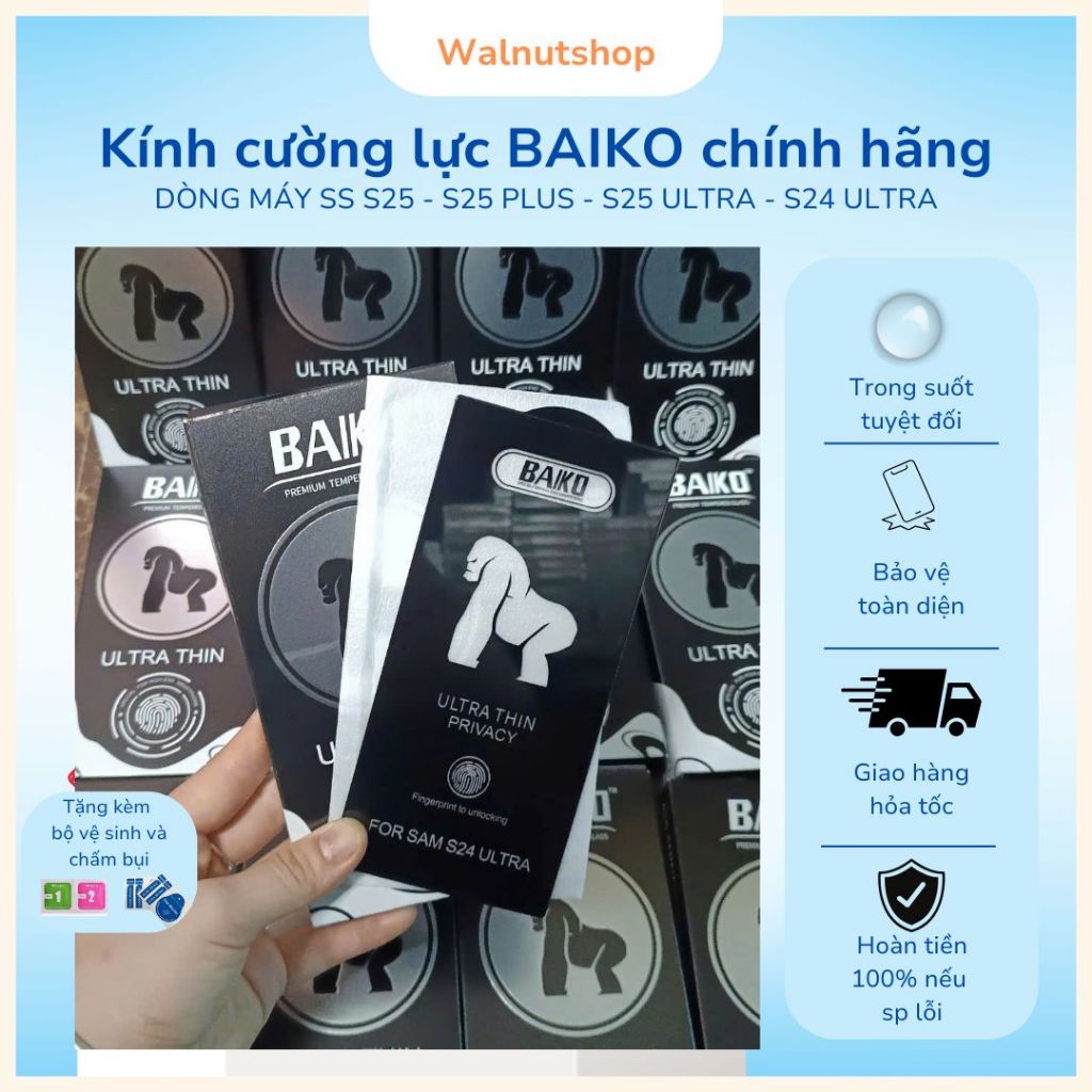 Kính cường lực Baiko máy samsung S25, S25 plus, S25 ultra, S24 ultra, ... || Cường lực baiko dùng vâ