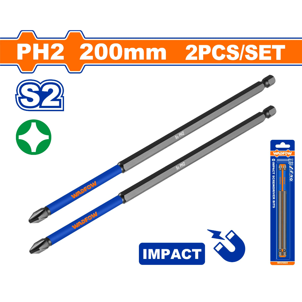 Bộ 2 Mũi bắt vít đóng PH2 200mm WSV5K65