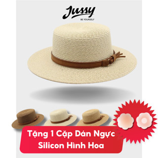Mũ Cói Boater Nơ Da Pu Cao Cấp JCB09 Jusy Fashion Nón Cói Rộng Vành Phối Đai Nơ Xinh Xắn Form Chuẩn Đẹp