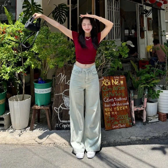 Quần Jeans Nữ Ống Rộng 247Store Cạp Cao, Màu Wash Thời Trang Mặc Đi Học Đi Làm Đi Chơi | BigBuy360 - bigbuy360.vn