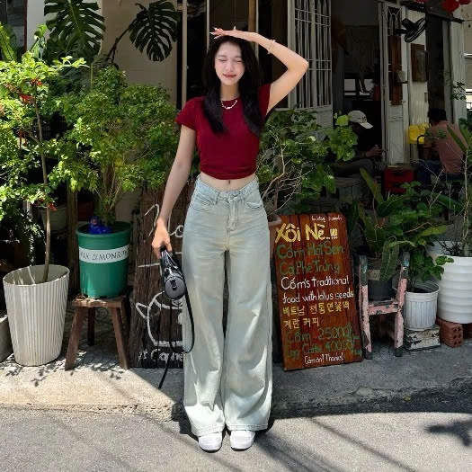 Quần Jeans Nữ Ống Rộng 247Store Cạp Cao, Màu Wash Thời Trang Mặc Đi Học Đi Làm Đi Chơi | BigBuy360 - bigbuy360.vn