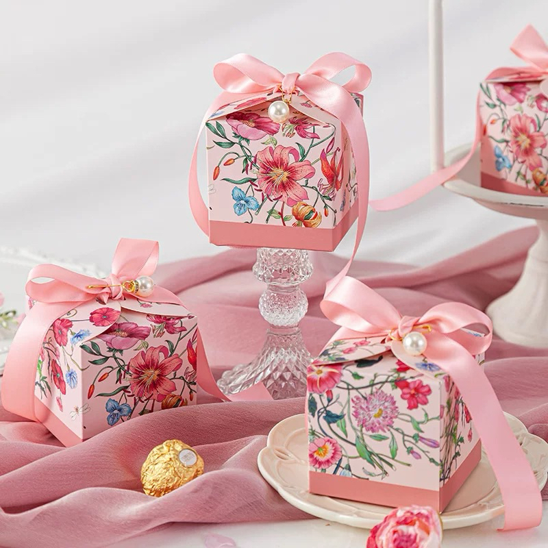 Hộp đựng quà tặng mini vuông 7x7cm hoạ tiết hoa cỏ Pansy xinh xắn  - HeBe Store