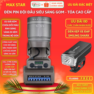 Đèn pin đội đầu siêu sáng MAX STAR S95 zoom sáng xa gần công suất 42W soi xa 1200 mét, Đèn đội đầu pin trâu, Đèn đeo đầu