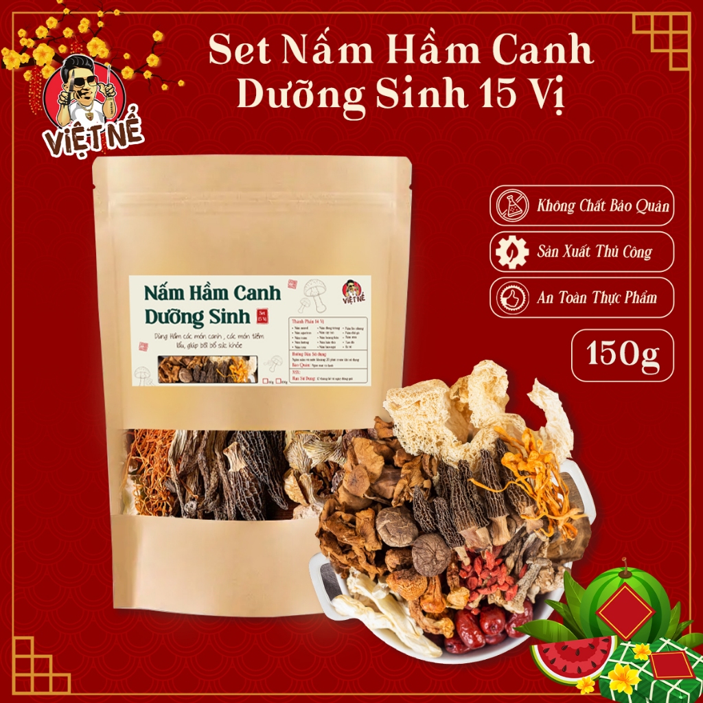Set 150g - Nấm Hầm Canh Dưỡng Sinh 15 Vị - Làm Các Món Canh, Hầm, Tiềm, Lẩu Giúp Bồi Bổ Sức Khỏe - Việt Nể