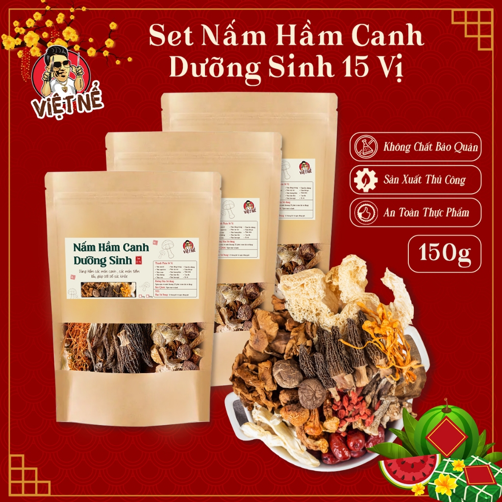 Set 3 Gói 150g - Nấm Hầm Canh Dưỡng Sinh 15 Vị - Làm Các Món Canh, Hầm, Tiềm, Lẩu Giúp Bồi Bổ Sức Khỏe - Việt Nể