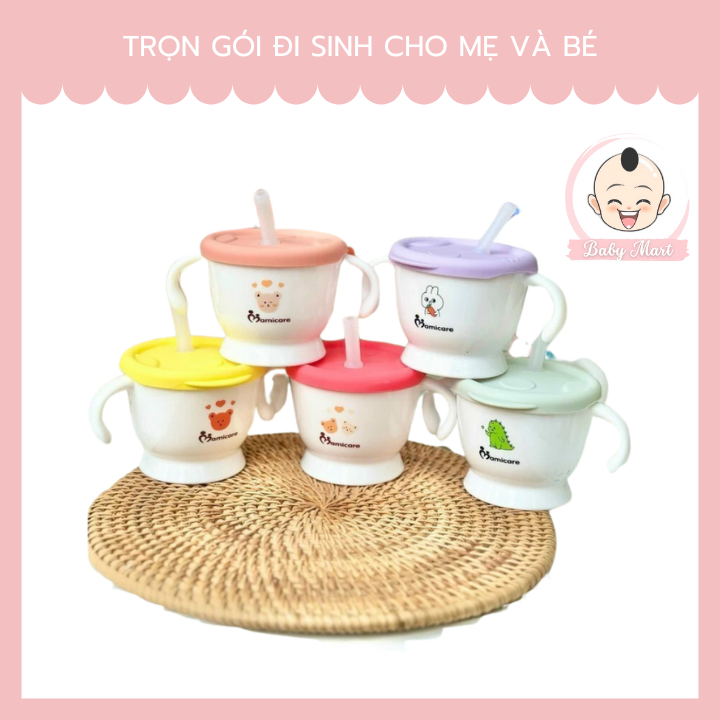 Ca tập uống MUM BÉBÉ 3 giai đoạn, Cốc uống nước có nắp tay cầm cho bé hình thú xinh xắn