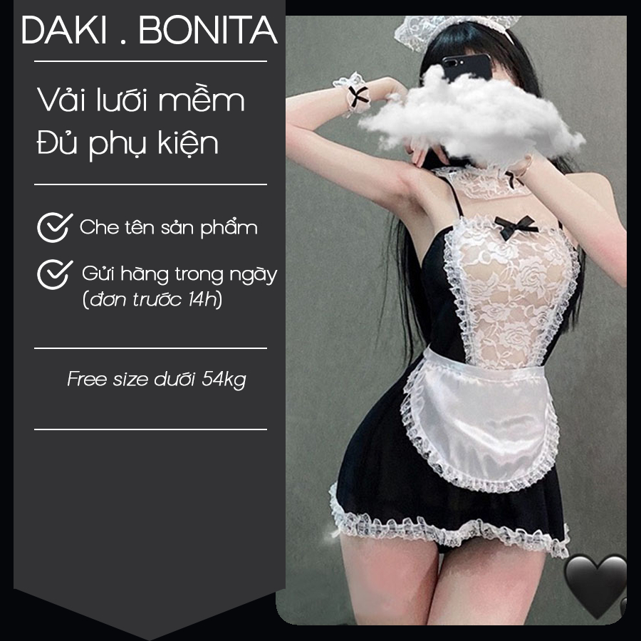 Set đồ ngủ nữ kiểu váy đầm 2 dây cosplay nàng người hầu gái sexy DK09 phối ren gợi cảm quyến rũ | BigBuy360 - bigbuy360.vn